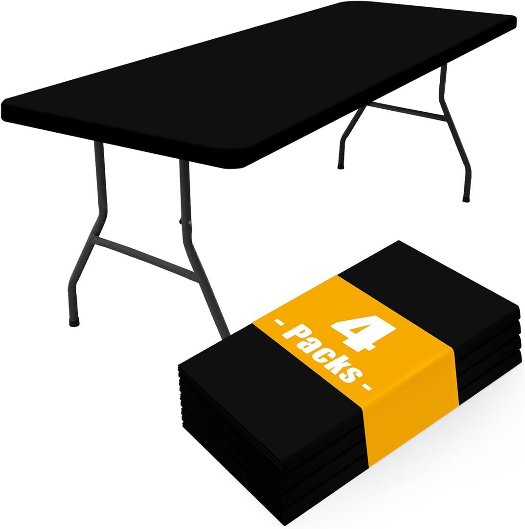 Smiry 4 Pack Rectangle Picnic Table Cloth, Waterproof Elastic Fitted Tablecloths, Washable Polyester Rectangular Patio Table Cover for Camping, Indoor and Outdoor (Black, 36"x72")