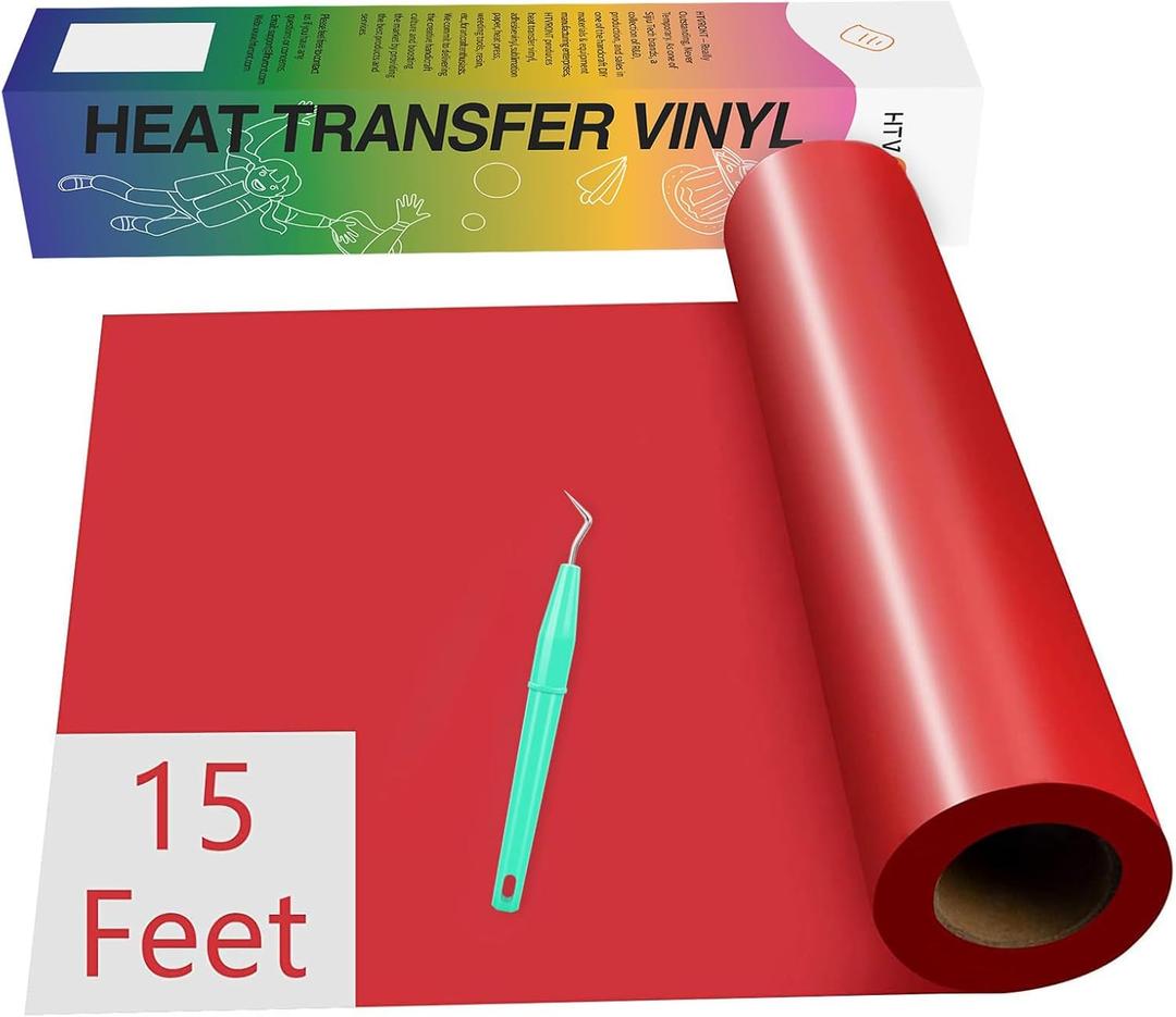 HTVRONT Heat Transfer Vinyl - 12" x 15ft Red Iron-On, Easy-Cut & Weed Vinyl for Any Shirts & Design