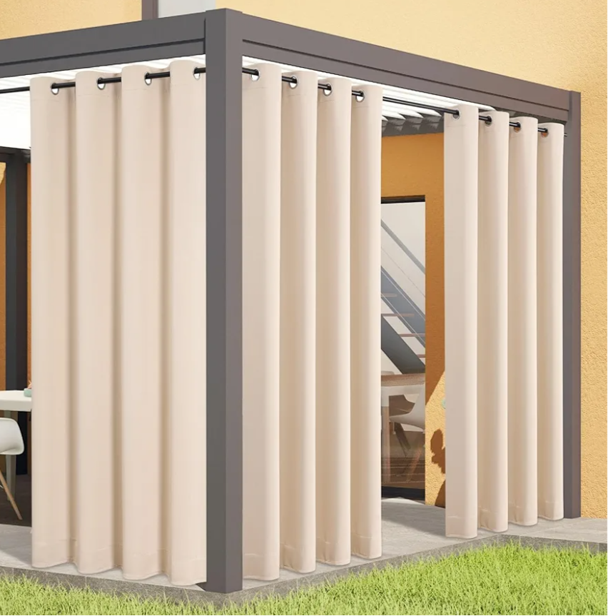 Outdoor Curtains for Patio Waterproof - Weatherproof Porch & Gazebo Curtains, Grommet Top and Tab Bottom Drape,2 Panel, 52" W x 108" L, Beige