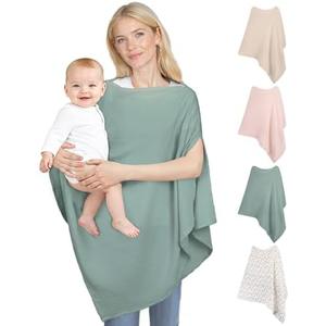 SheSeek Muslin Nursing Cover Up for Breastfeeding, Soft & Breathable Cotton Breast Feeding Cover for Women, Full Privacy Breastfeeding Cover - Newborn Baby Essential, Green
