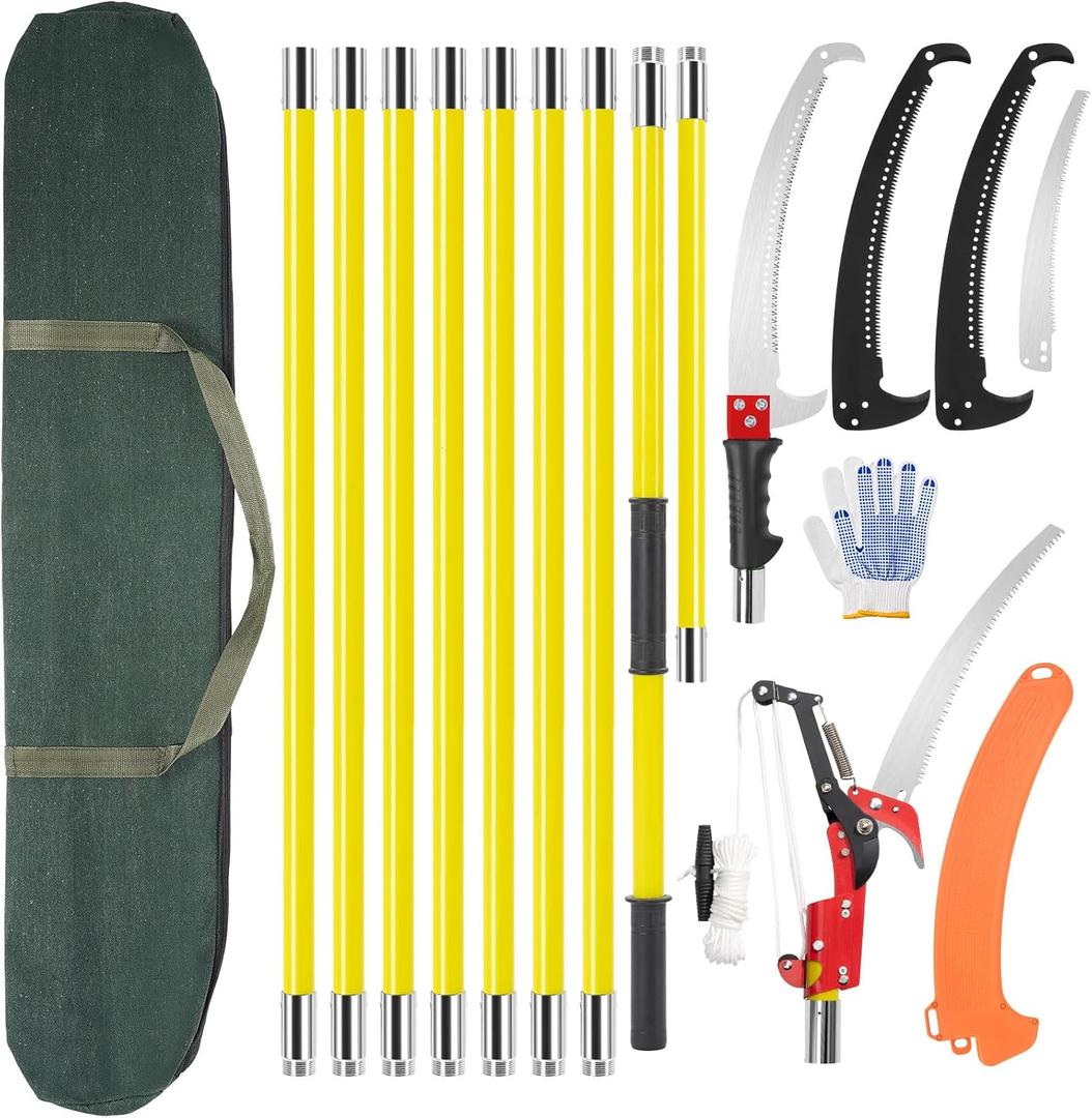 Manual Pole Saw, 7-30FT Pole Saws for Tree Trimming, SK5 and 65 Mn Steel Saw Blades Scissor Pruner Set, Tree Trimmers Long Handle Pruner for Backyard, Garden, Bush Cutting and Pruning of Palm Trees