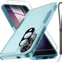 RMOCR Case for Samsung Galaxy S25 Edge, Full Body Heavy Duty Rugged Shockproof Protective Phone Cover with Lanyard Strap, Tempered Glass Screen Protector and Camera Lens Cover, Mint Green