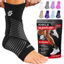 Sleeve Stars Ankle Brace for Women & Men, Ankle Wrap for Sprain, Compression Sleeve for Plantar Fasciitis Relief, Easy Customizable Support: w/ Removable Strap (Single/M:10"-12"/Black)
