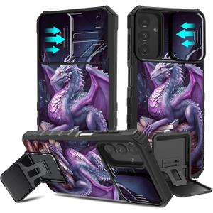 Phone Case for Samsung Galaxy A16 5G 6.7", with Slide Camera Cover Galaxy A16 5G Case, Slim Shockproof Matte Hard Protective Phone Cover with Kickstand Case for Galaxy A16, Purple Dragon Books