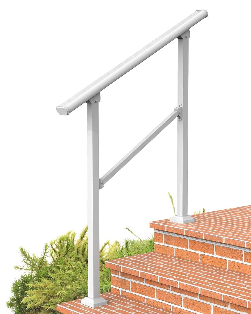 Hand Rails for Outdoor Steps, 3 Step Stair Railing Indoor, Railing for Stairs, Wrought Iron Handrails for Outdoor Steps for Deck/Porch, White (3 Steps)