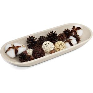 Large Decorative Bowl for Home Decor - Long Dough Bowl with Anti Slip Base for Table Centerpieces - Beige Minimalist Design Dough Decor Bowl for Coffee Table, Dining Table Centerpiece