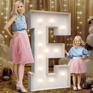 4FT Marquee Light Up Letters E,Party Decoration Large Marquee Light Up Letters with Weighted Water Bag,Pre-cut Foam Board Set Can Be Used for Birthdays,Weddings,Baby Anniversaries