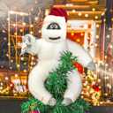 Funny Snowman Christmas Tree Topper, 11 Inch Poseable Handmade Snow Monster Plush Ornament with Hat, Christmas Tree Decoration for Family Indoor (White+Red)