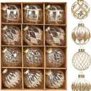 12 PCS Champagne Christmas Ornaments, 80mm/3.15 Inches Clear Luxury Hand-Painted Xmas Ball Ornaments for Christmas Tree Rustic Farmhouse Wedding Home Decor