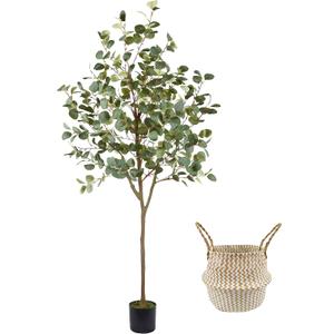 Artificial Eucalyptus Tree, 6ft Tall Fake Eucalyptus Plant with Basket, Green Silver Dollars Silk Leaves Faux Tree for Home Office Livingroom Floor Decor Indoor
