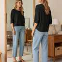 Fanway&EC Women's Casual Summer Tops 3/4 Sleeve Crew Neck T Shirts Loose Fit Tunic Blouses Tee (Gray, XXL)