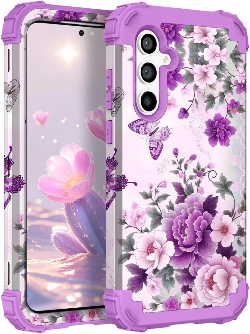 TEECOVER for Samsung Galaxy S24 FE Case, Heavy-Duty Shockproof Full Protection Hard Plastic Bumper + Soft Silicone Rubber Protective Case for Galaxy S24FE 6.7-Inch, Violet