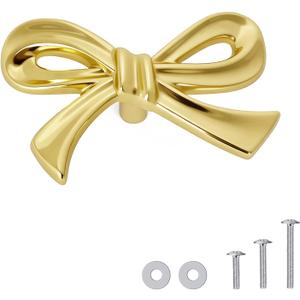 8 Pack Brushed Gold Bow Dresser Knobs, Large Decorative Cabinet Drawer Pull Handles for Girls Bedroom and Nursery Room Decor (Big)