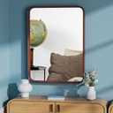 24"x 32" Wood Mirror, Rectangle Wood Wall Mirror, Deep Frame Vanity Mirror for Wall, Rounded Corner Farmhouse Rustic Decorative Mirror for Bathroom Bedroom Livingroom Entryway Walnut Color