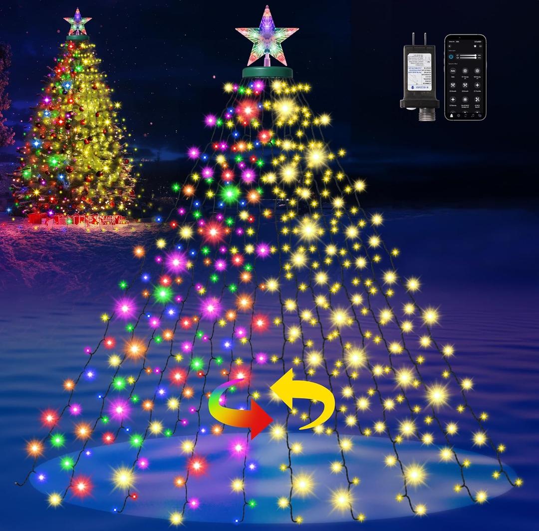 Smart Cascading Twinkle Lights for Christmas Tree, 410LED Christmas Tree Lights APP Control Music Sync, 6.6FT x 16 Lines String Lights for Indoor Outdoor Xmas Tree Decor, Warm White & Multicolor