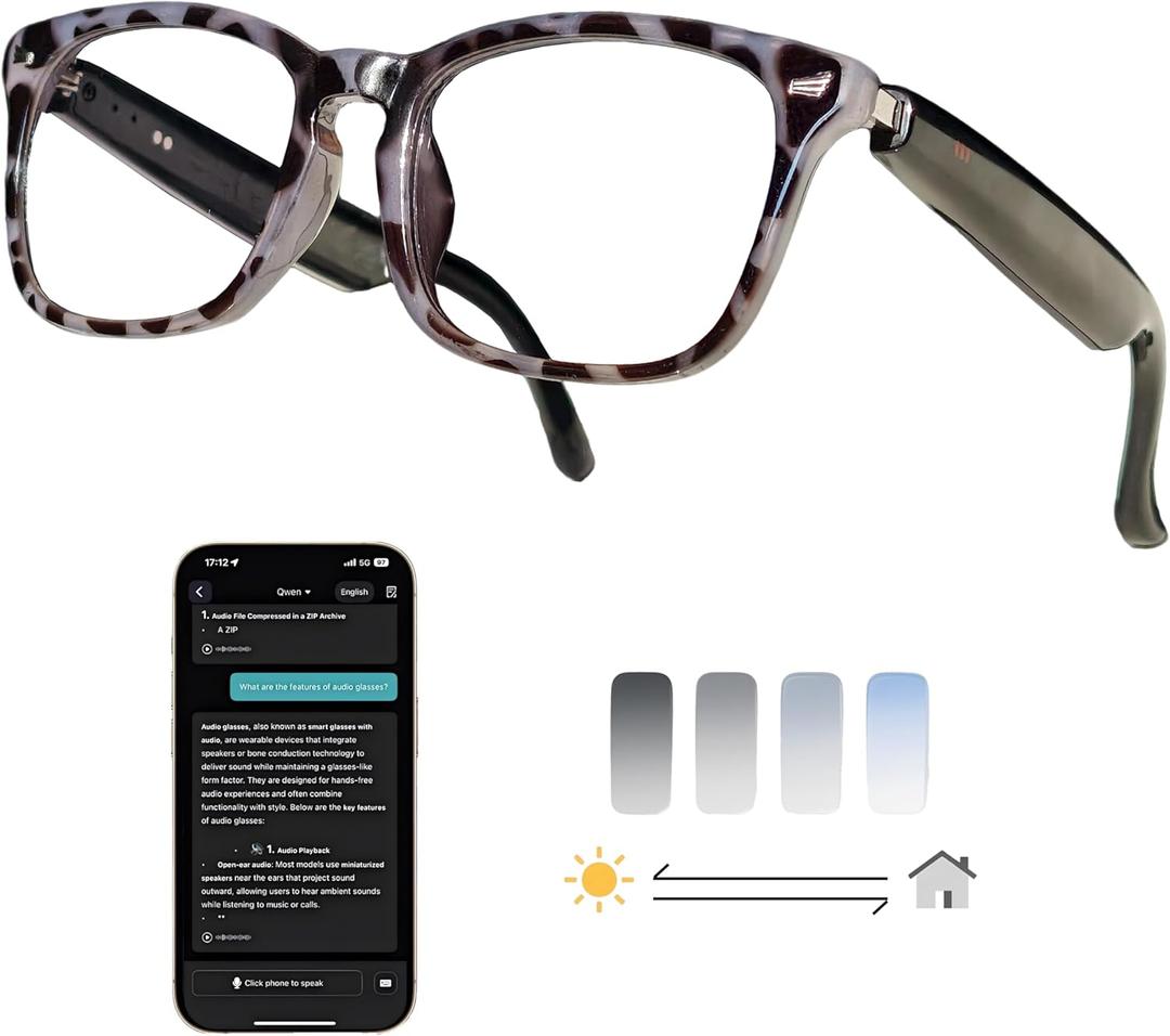 AI Smart Wireless Bluetooth Translation Glasses for Men/Women with Speakers/Bluetooth&140+ Languages Translation Sports/Travel/Drive/Busniess (C3+AI+Color Change Lenses+Daimao)