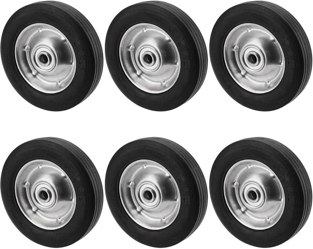 6 Pack 6" x 1.5" Flat Free Solid Rubber Wheel, Dolly Wheels Replacement Hand Truck Wheels for Tool Carts and Garden Carts, 132 lbs Load Capacity, 1/2 Bore Hole Diameter