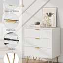 White Dresser for Bedroom, Modern Fluted 3 Drawer Dresser with Storage, Dresser Chest of Drawers with Gold Handles for Bedroom, Living Room, Closet, Hallway, 15.8" D x 23.6" W x 27.6" H