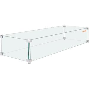 Gas Fire Pit Wind Guard for Square Fire Table, 23.5 x 7.5 x 6.5 inch Clear Tempered Wind Guard for Firepits, 0.31 inch Thick Square Glass Shield, Glass Panel with Hard Corner Bracket & Feet
