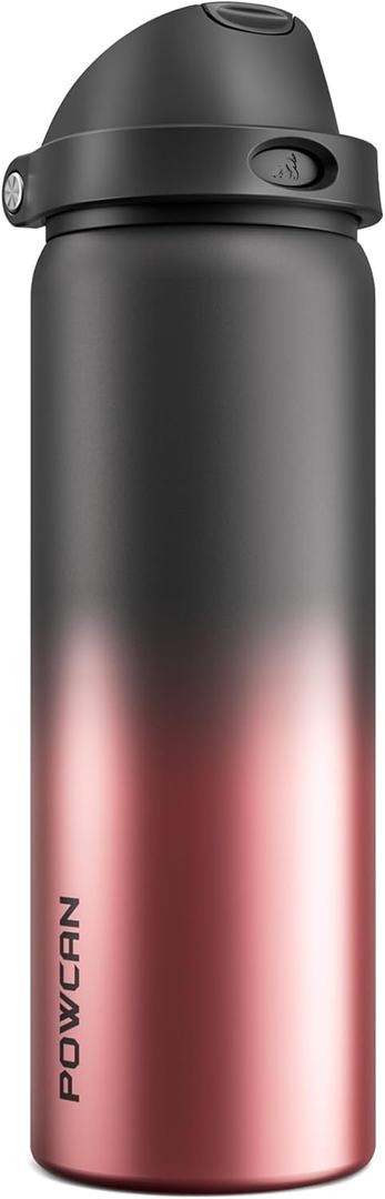 POWCAN 32 oz Stainless Steel Water Bottle: 2-in-1 Push-Button Spout & Quick-Flip Straw Lid, Leakproof, Keep Cold 24Hrs, BPA-Free, Insulated Water Bottle for Sports, School, Travel, Gym, Gift (Queen)