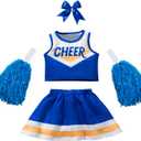 Kids Girls Cheerleader Costumes Halloween Dress Up Role Play Birthday Paty (7-8 Years, Blue)