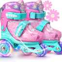 Unicorn Toddler Roller Skates, Kids Training Safety Tripple Protection Roller Skates with 4 Adjustable Sizes, Fun Light-Up Wheels, Little Girls' Fancy Gift (XS-Small(6.5C-9C US), Mint Whimsy)