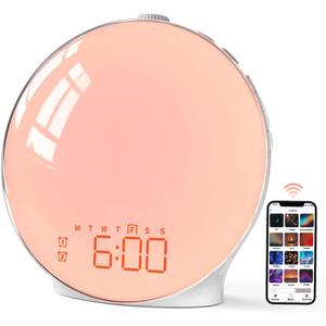 MOMILLA Sunrise Alarm Clock, Smart APP Control, Wake-up Light Compatible with Alexa, FM Radio, Sunset Night Light, White Noise Sound Machine for Bedrooms, Dual Alarms for Heavy Sleepers, Kids Adults