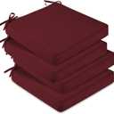 downluxe Waterproof Outdoor Chair Cushions Set of 4, 19" x 19" x 3" Patio Chair Cushion with Non-Slip Ties & Handle, Square Outdoor Cushion for Patio Furniture with Removable Cover, Burgundy