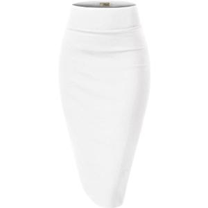 Hybrid & Company Women's Premium Nylon Ponte Stretch High Waist Pencil Suit Skirt Below Knee (1073t-white), Small
