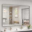 55x40 Silver Brushed Nickel Bathroom Mirror for Wall, Rounded Rectangle Silver Framed Bathroom Vanity Mirror, Anti-Rust, Shatterproof, Hangs Horizontally or Vertically