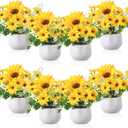 Zeyune 8 Pieces Artificial Sunflower Potted Plants for Yellow Kitchen Decor Sunflowers Bouquet Arrangements Floral Centerpieces for Table Faux Silk Sunflowers for Spring Summer Bathroom Wedding Office
