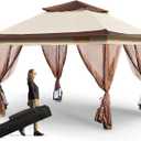 VEVOR Pop up Gazebo for 8-10 Person, with Mosquito Netting, Metal Frame, and PU Coated 250D Oxford Cloth, Outdoor Canopy Shelter for Patio, Backyard, Lawn, Garden, Deck, 11 x 11 FT, Brown