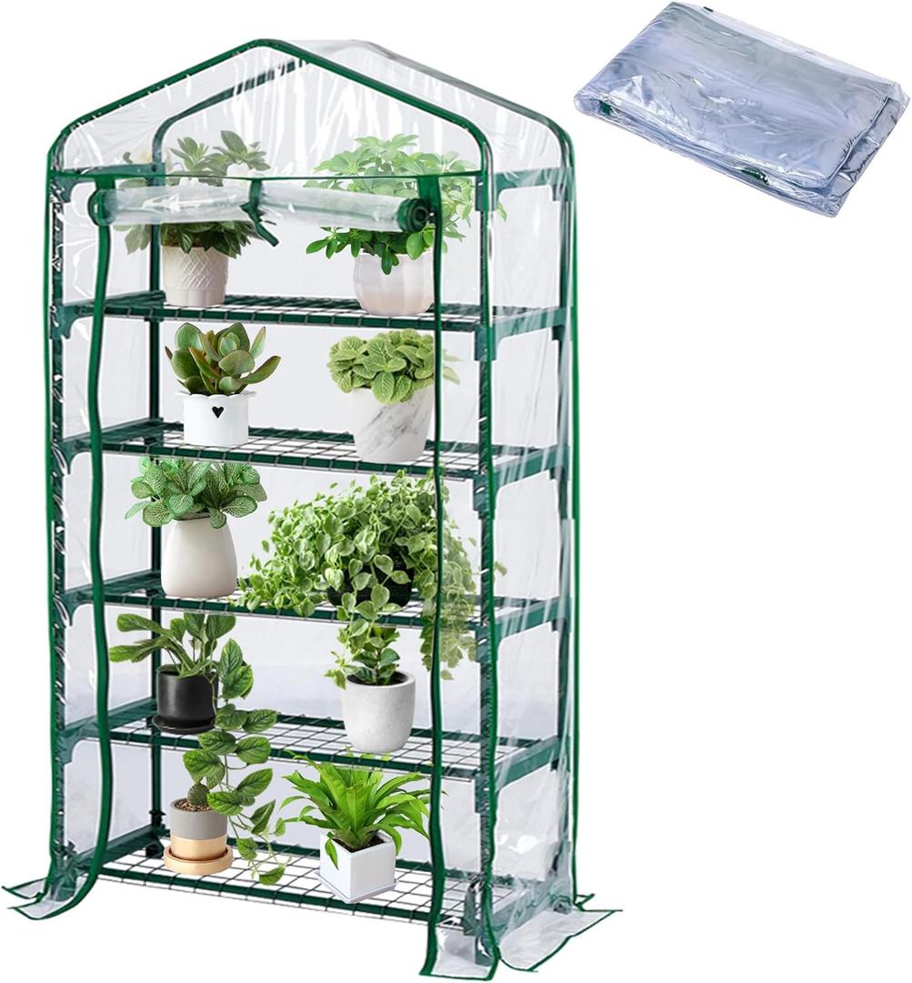 DECOHS Extra Wide 5 Tier Greenhouse Replacement Cover- 75 x 40 x 19 Inch Clear PVC Plant Gardening Greenhouse Cover with Roll-Up Zipper Door for Gardening Plants Flowers (Frame Not Include)