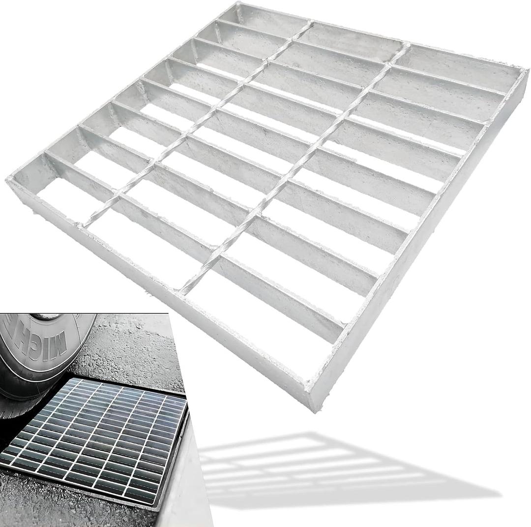 Galvanized Steel Drain Grate for NDS 12x12 Catch Basin, Outdoor Drain Cover for Polylok, B Class Replacement Sewer Grate, Durable Heavy Duty Channel Grate, Square Drainage Grate