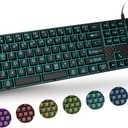 Large Print Backlit Keyboard, Quiet USB Wired Computer Keyboards, Full Size Keyboard with 7-Color & 6 Modes Backlit, Compatible for Windows/Mac, MacBook Pro/Air, Desktop, Laptop, PC, Gaming (Black (RGB))