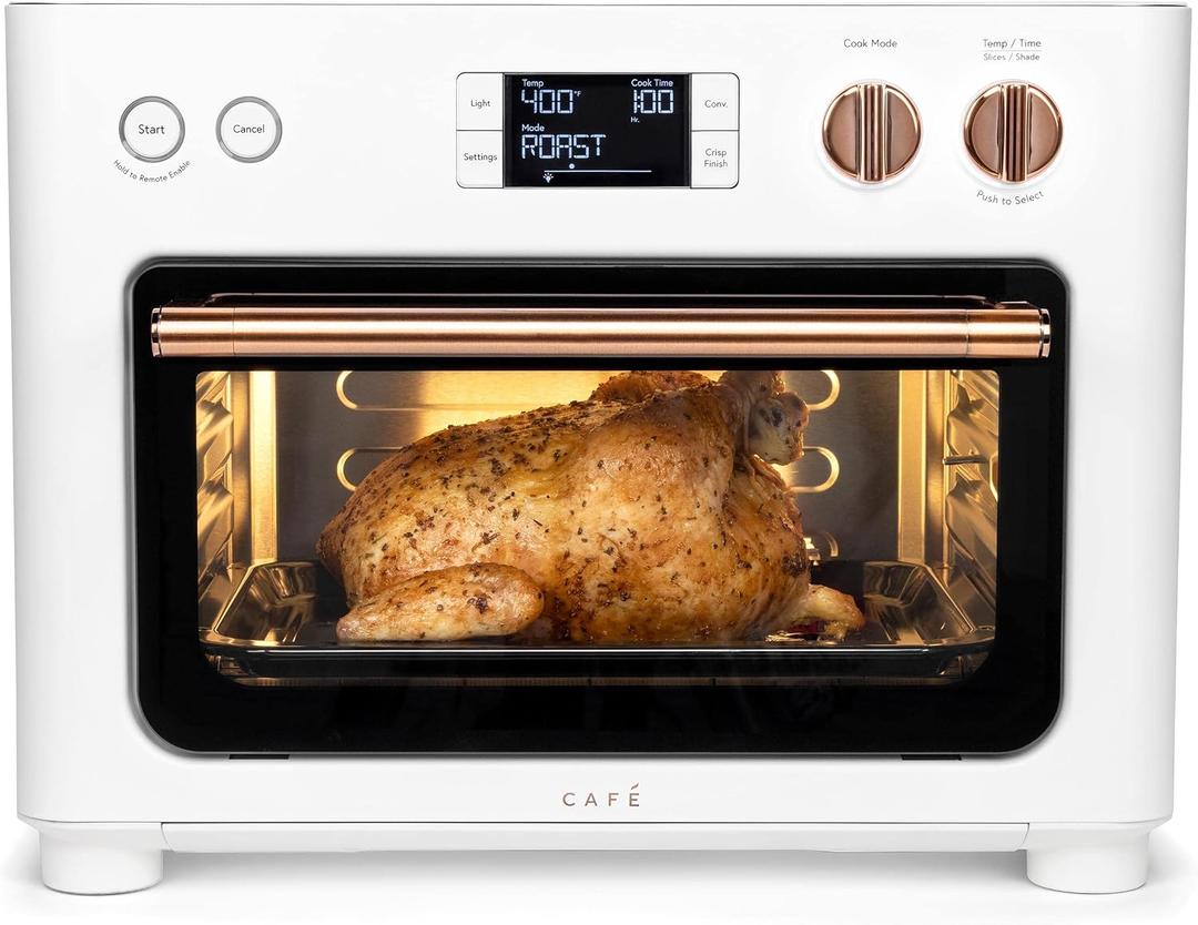 Caf Couture Oven with 14 essential cooking modes, including Air Fry, CrispFinish, Bake, Broil, Roast, Toast, Pizza, WiFi & Smart Connected, Voice Control, Countertop Small Appliances, Matte White, 0.8 cu. ft.