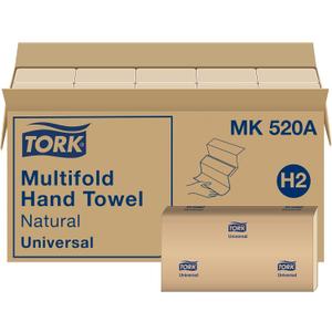 Tork Multifold Hand Towel, Natural, 100% recycled, FSC certified, Compatible with H2 Dispensers, 16 packs x 250 sheets (MK520A)