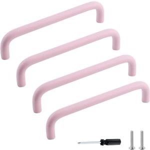 MY MIRONEY 4PCS Pink Drawer Pulls Aluminum Alloy Cabinet Handle Pulls Hardware Cute Style Cupboard Dresser Door Handles with a Screwdriver and Screws, 5.04" Hole Centers