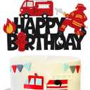 Fireman Cake Topper Fire Hydrant Truck Firefighter Helmet Alarm Engine Themed for Kids Boy Girl Happy Birthday Party Cake Decoration