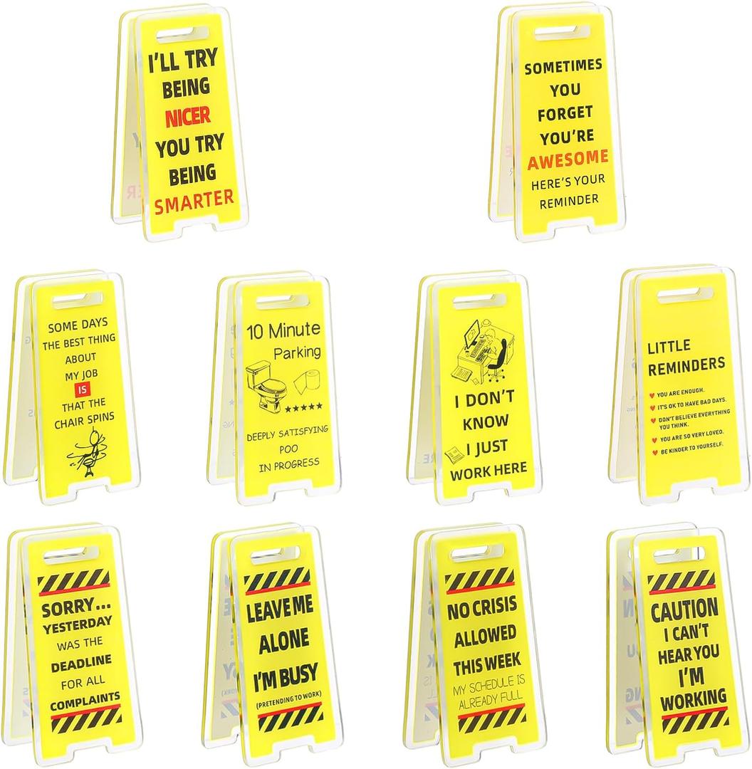 Nogeqi 10 Pack Funny Desk Signs, Caution Overstimulated Desk Sign, Funny Sticky Note Holder Clips, Answer Desks Rates Sign, Fun Office Gag Gifts for Coworkers Teammate Leader Boss Manager