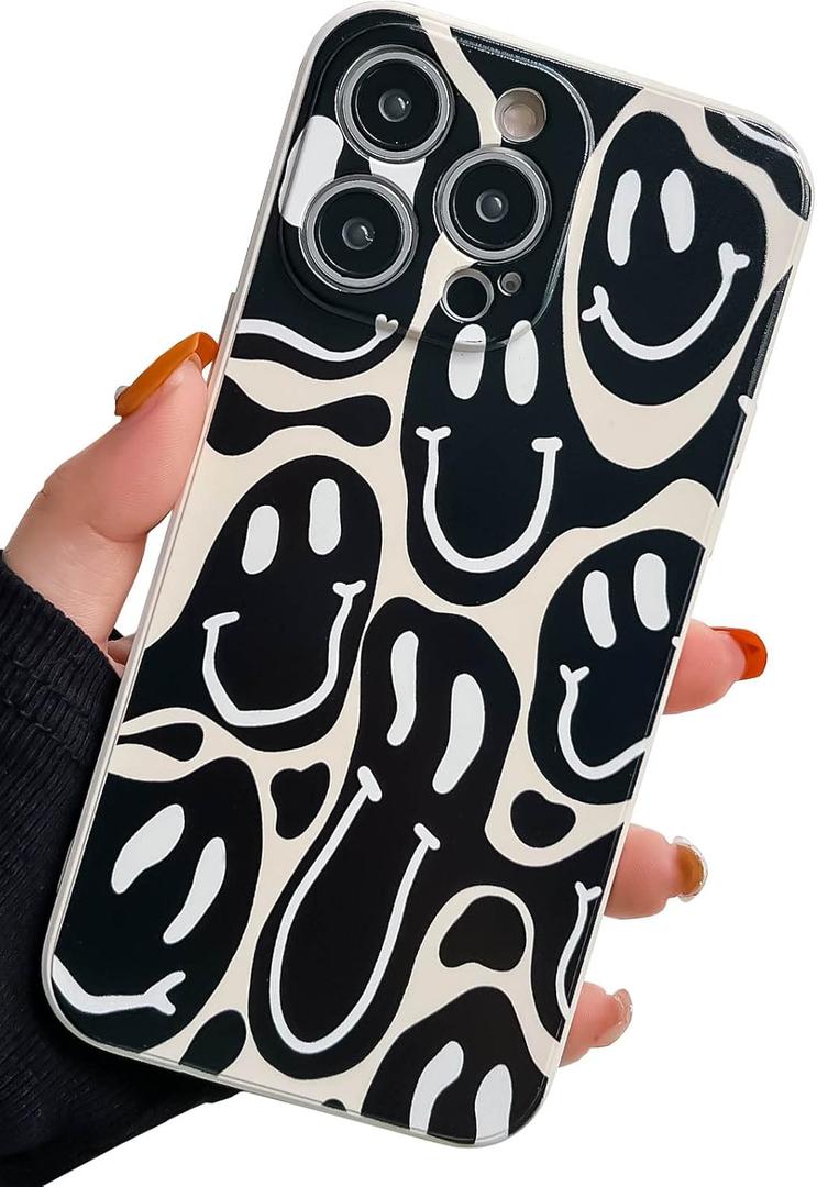 KERZZIL Cute Funny Face Phone Case Compatible with iPhone 14 Pro Max,Liquid Silicone Girly Cases,Cartoon Grimace Soft Gel Rubber Full-Body Protective Microfiber Lining Shockproof Cover(Black)