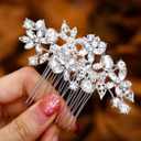 Foyte Crystal Bride Wedding Hair Comb Silver Flower Bridal Headpieces Leaf Hair Pieces Rhinestone Bridesmaid Side Combs Hair Accessories for Women 