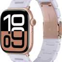 V-MORO Resin Band Compatible with Apple Watch Bands Series 10/9/8/7 41mm 42mm 40mm 38mm Fashion Lightweight Bracelet Strap Replacement for iWatch 6/5/4/3/2/1/SE Women Men(White-tone)