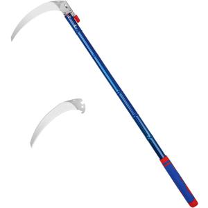 Detachable Grass Sickle, Folding Harvest Scythe Tool with Carbon Steel Blade and Anti-Slip Rubber Handle, Includes 1 Spare Blade, Lightweight Sickle Garden Tool Long Handle for Garden and Yard