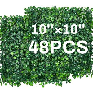 Crowye 48 Pcs 10 x 10 Inch Artificial Grass Wall Boxwood Hedge Panels UV Protected Grass Backdrop Wall Decor Greenery Privacy Hedge Screen for Outdoor Indoor Garden Fence Backyard Deco