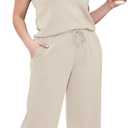 SAMPEEL Two Piece Sets for Women Summer Outfits Lounge Sets Mock Neck Tops Wide Leg Crop Pants Vacation Travel Outfits (Beige, M)