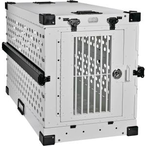 Heavy Duty Fully Collapsible Powder-Coated Aluminum Dog Crate - Medium (White) (34.6"L x 25.2"W x 28.9"H)