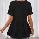 MEROKEETY Women's 2026 Summer Spring Tunic Babydoll Tops Short Sleeve Waffle Knit Shirts Casual Loose Peplum Blouses Black (Black, S)