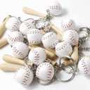 ROYHOO 15PCS Mini Baseball Keychain with Wooden Bat for Sports Theme Party Team Souvenir Athletes Rewards Party Favors for Adults