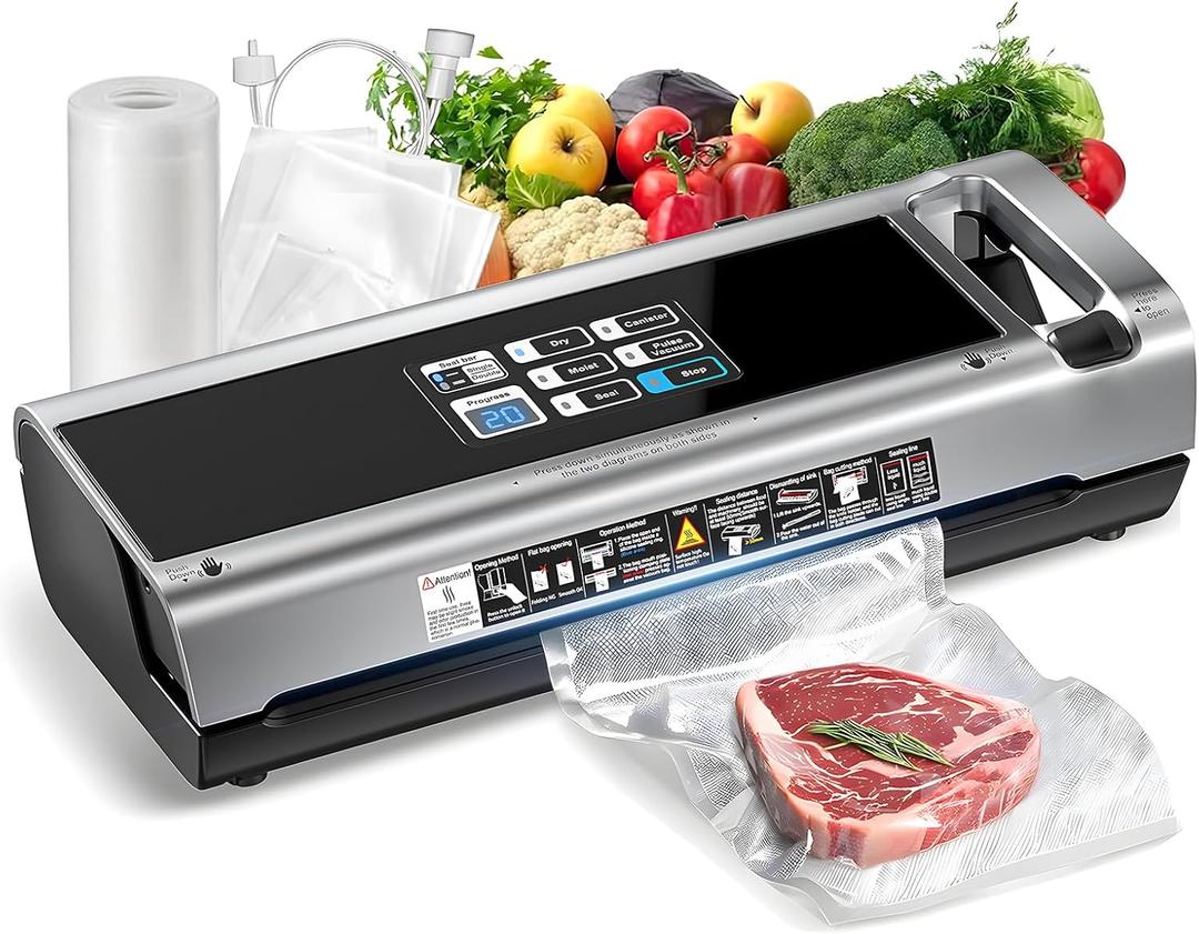 90KPa Portable Vacuum Sealer Machine for Food, One-Touch Open Lid, Detachable & Easy to Clean, Vertical Placement Saves Space, Powerful Suction for Freezer Bags & Food Storage